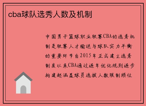 cba球队选秀人数及机制